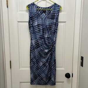 NIC+ZOE Sleeveless Gathered Waist Blue Watercolor Print Dress - Size Medium